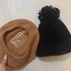 Two hats. Set of two beret + black hat. Winter fall
